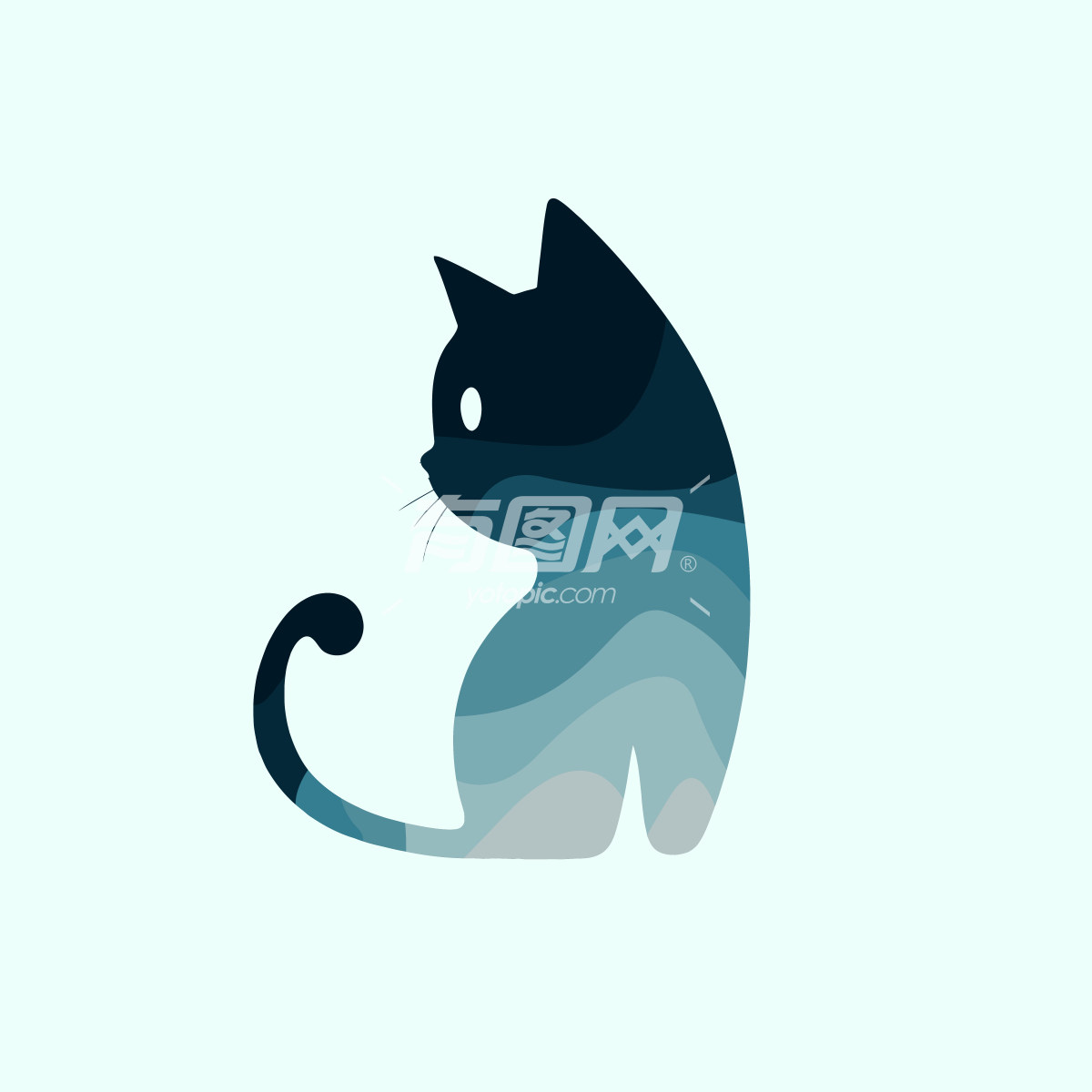 蓝渐变色猫形logo设计