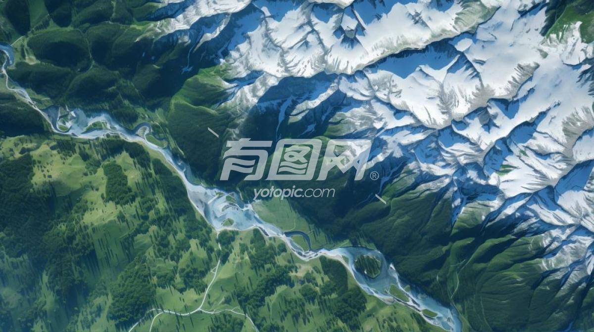 雪峰之上的翠绿河谷
